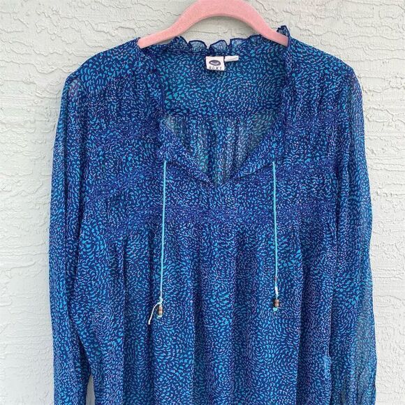 Roxy Women's Long Sleeve Chiffon Peasant Top Royal Blue Size L Bohemian Casual - Picture 4 of 11